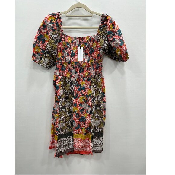 NWT Velvet by Graham & Spencer Taria Floral Smocked Puff Sleeve Mini Dress Small - Picture 2 of 13